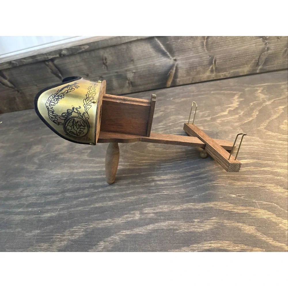 Antique Victorian Wooden Stereoscope Viewer Etched Brass Hood Cherub Motif